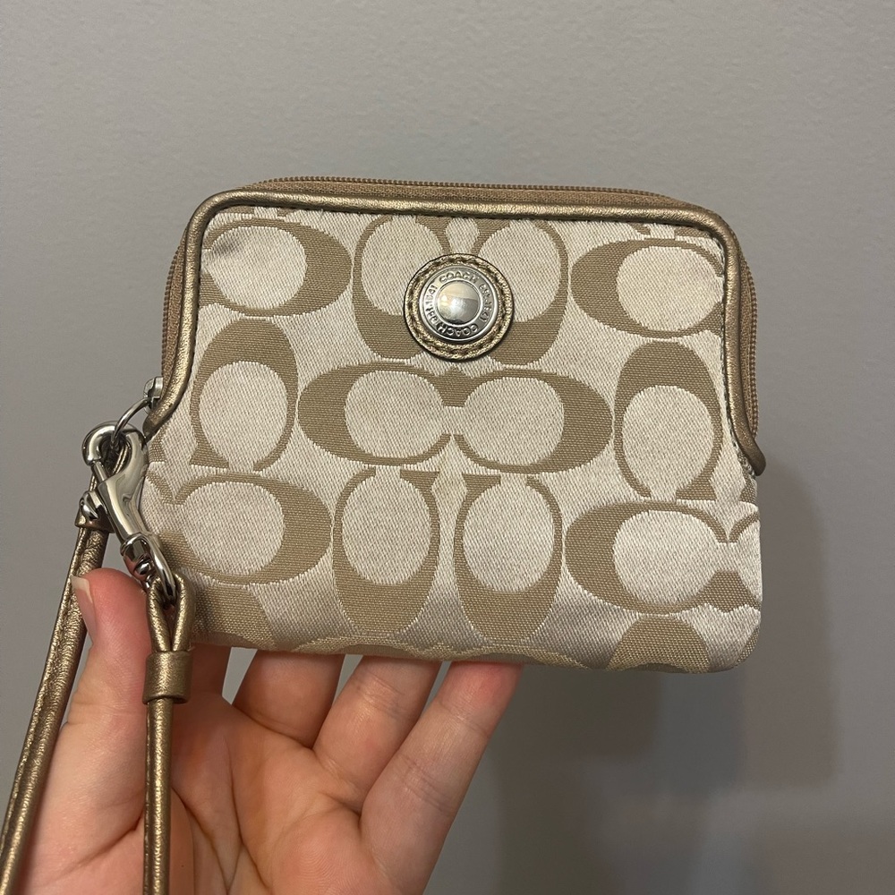 Coach Tan and Cream Wristlet Vintage style
